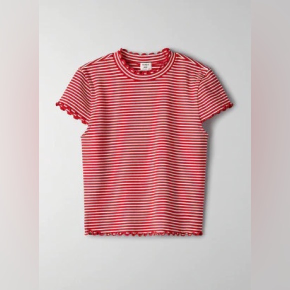Aritzia Sunday Best Crowne mock neck T-shirt red/white stripes size small - Picture 1 of 5